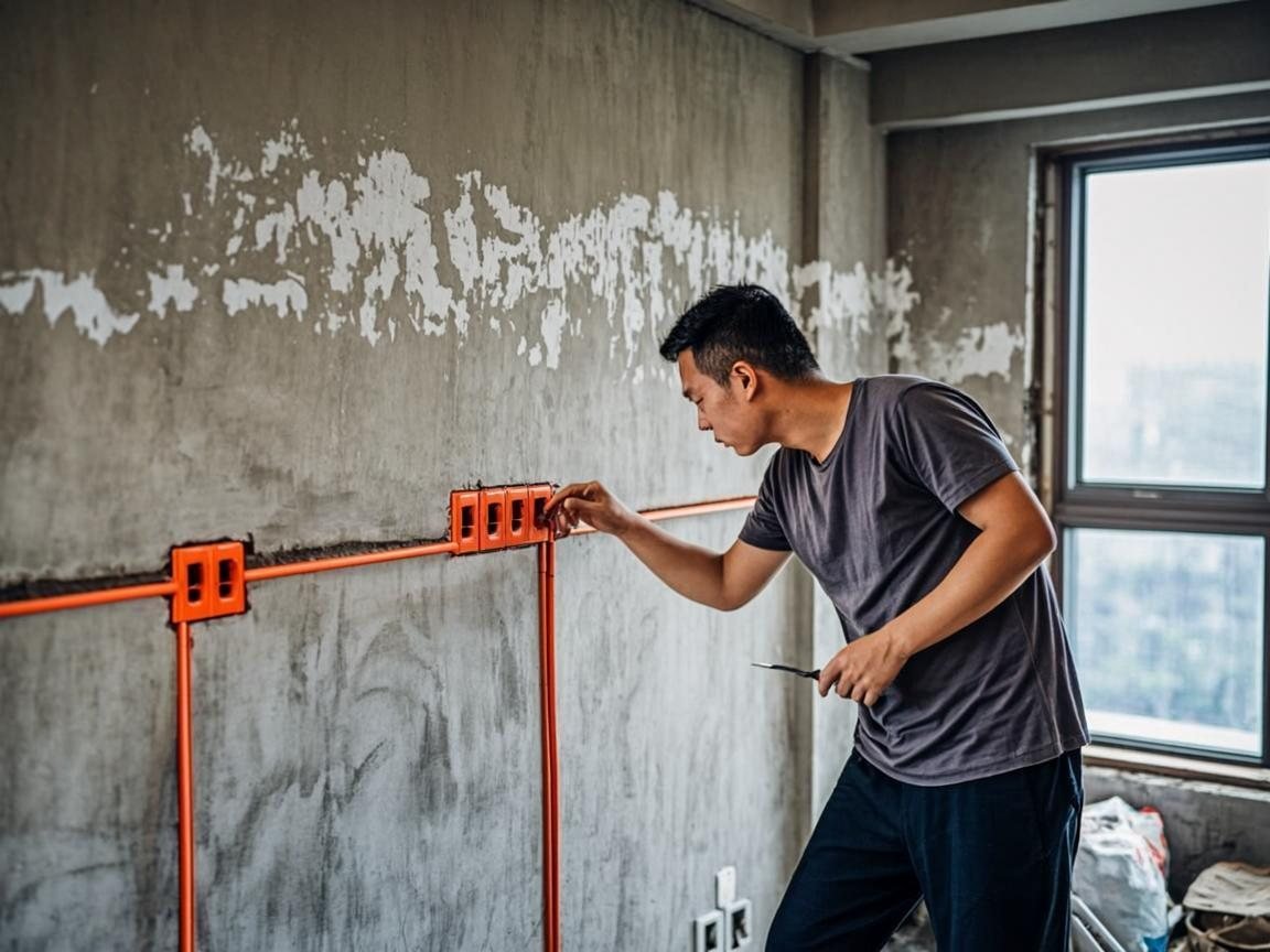 Câblage en cours dans une pièce en rénovation